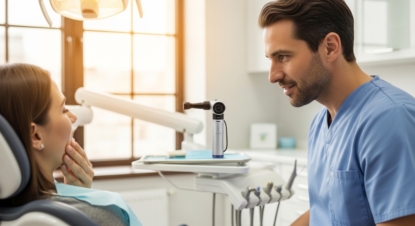 Dentist consulting with a patient in a modern dental office
