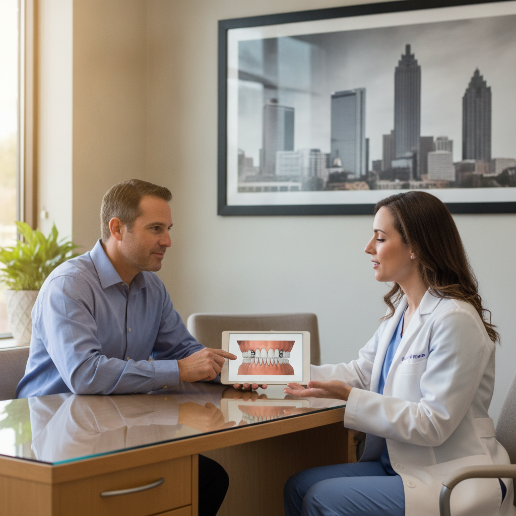 Dental consultation about implants in a modern Atlanta clinic.