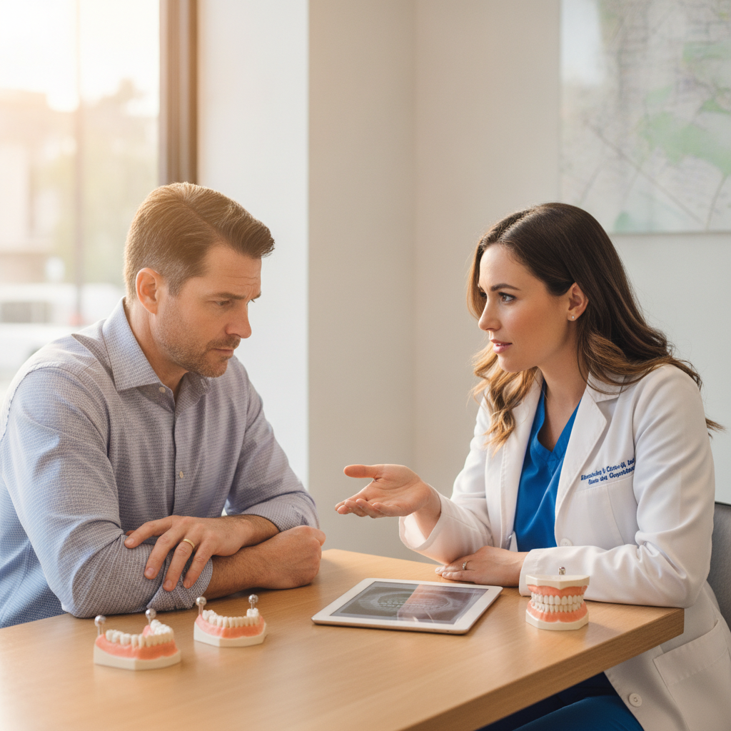 Patient discussing dental implants with an Atlanta specialist