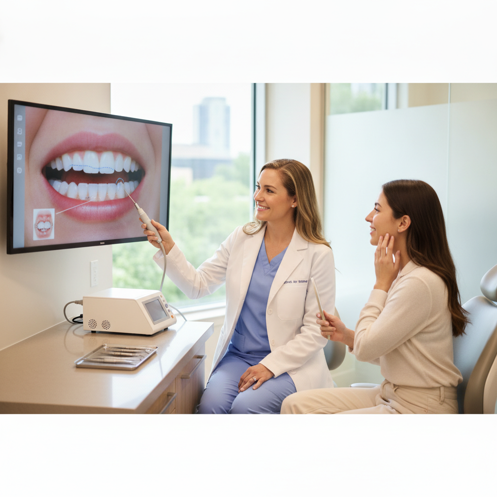 Patient consultation for gummy smile correction in a dental office