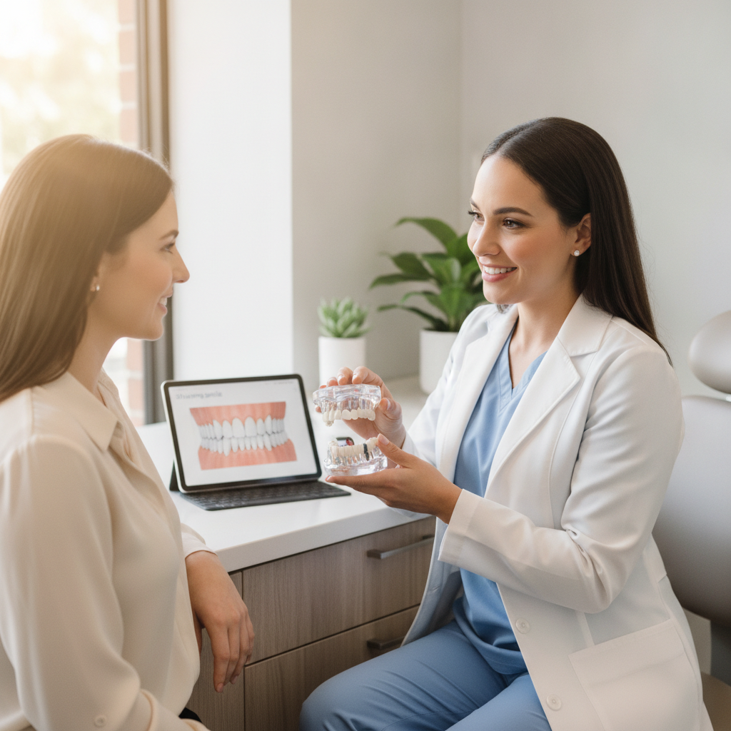 Stone Mountain cosmetic dentist consulting a patient in a modern clinic