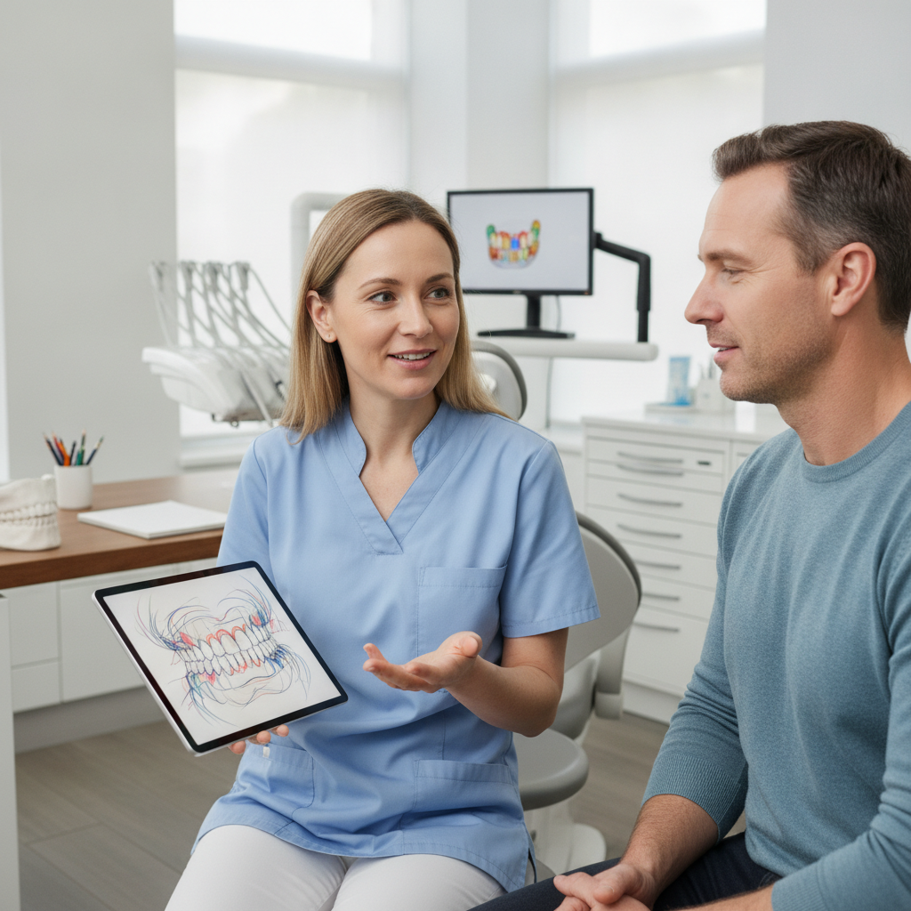 Patient and dentist in a modern dental office during consultation